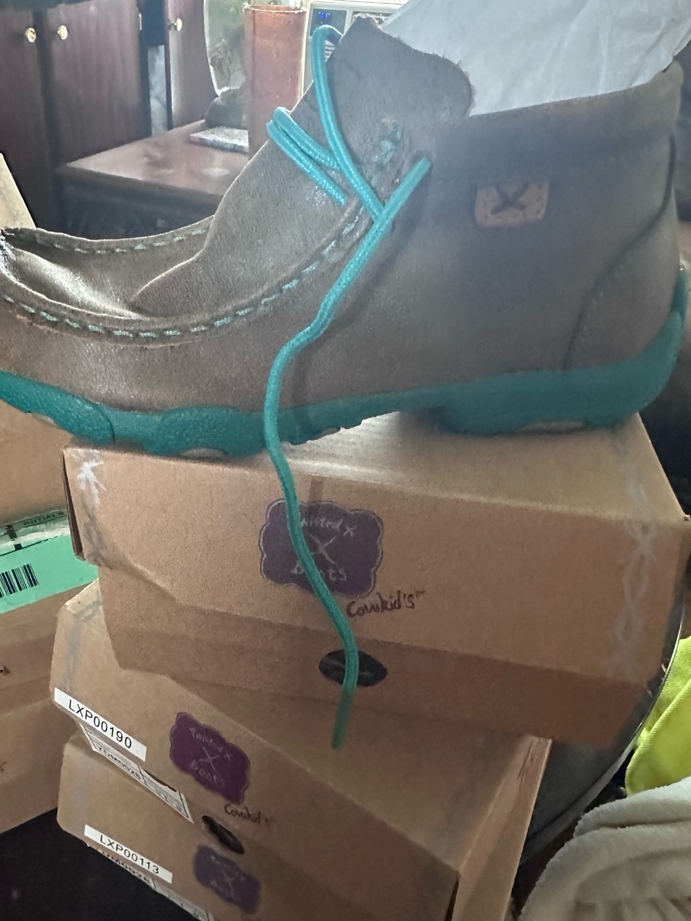 Twisted X Kids Brown Moccasin with Teal Accents